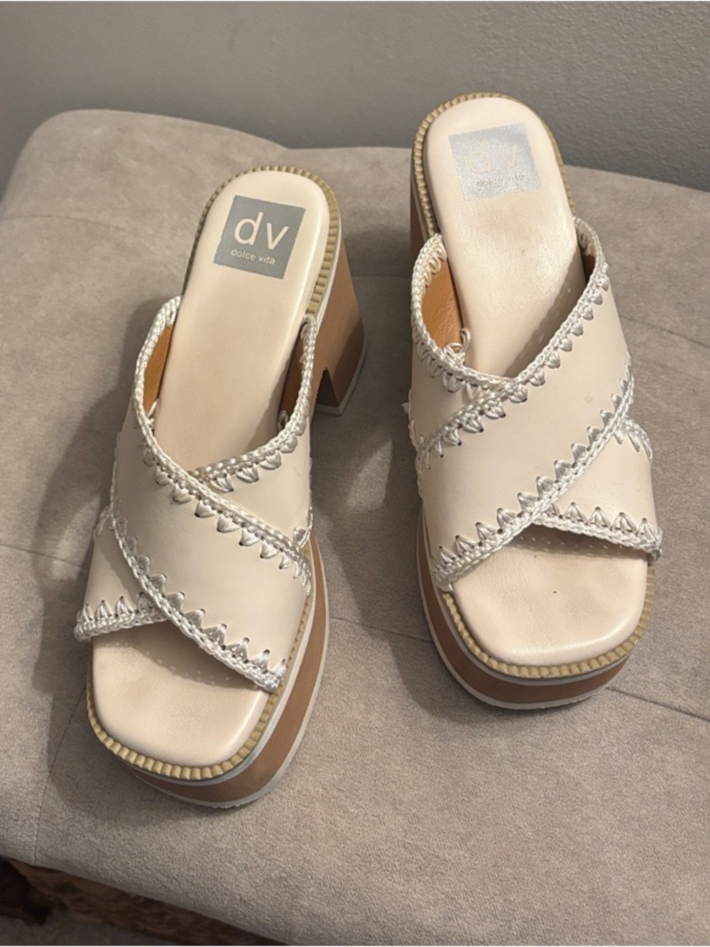 DV by Dolce Vita Cream Braided Strap Platform Mules